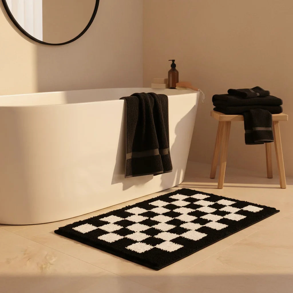 Damier Black White Bath Mat