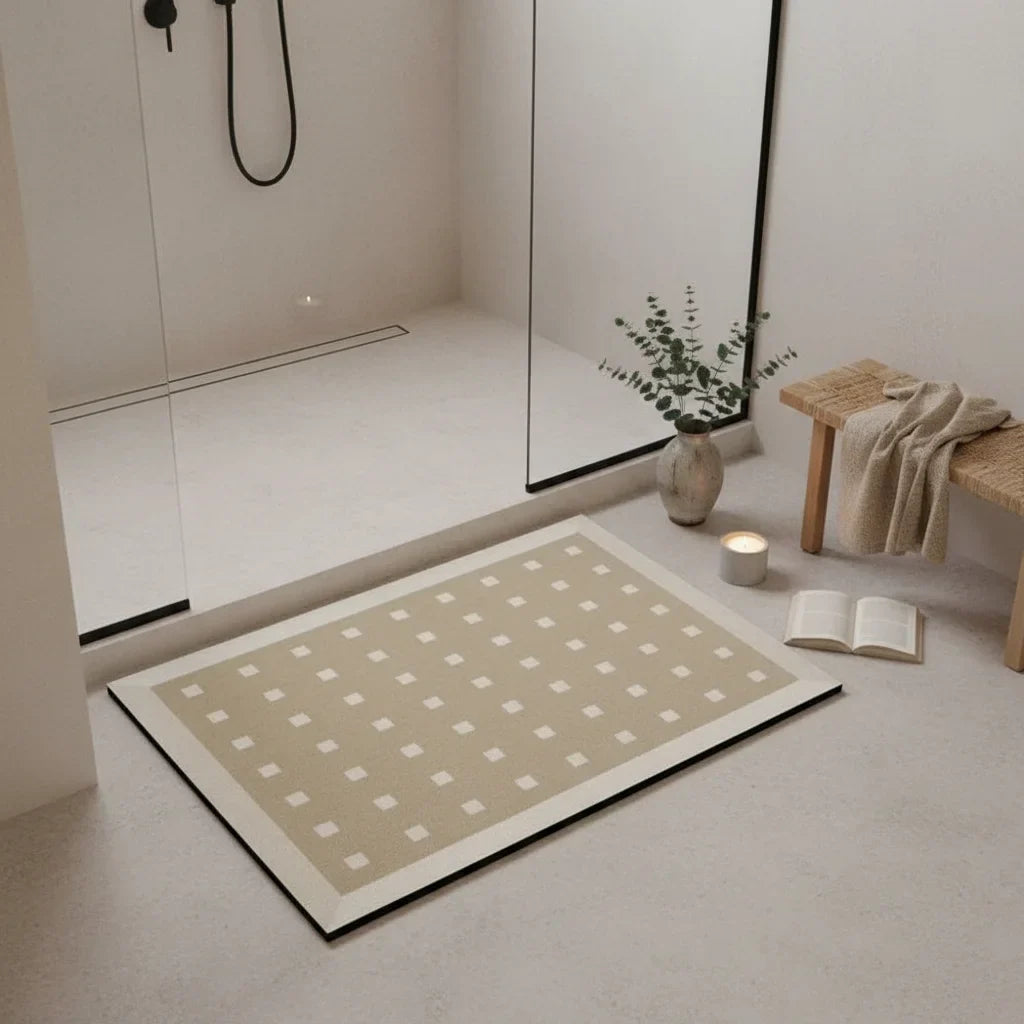 Diatomite Checkered Beige Bath Mat