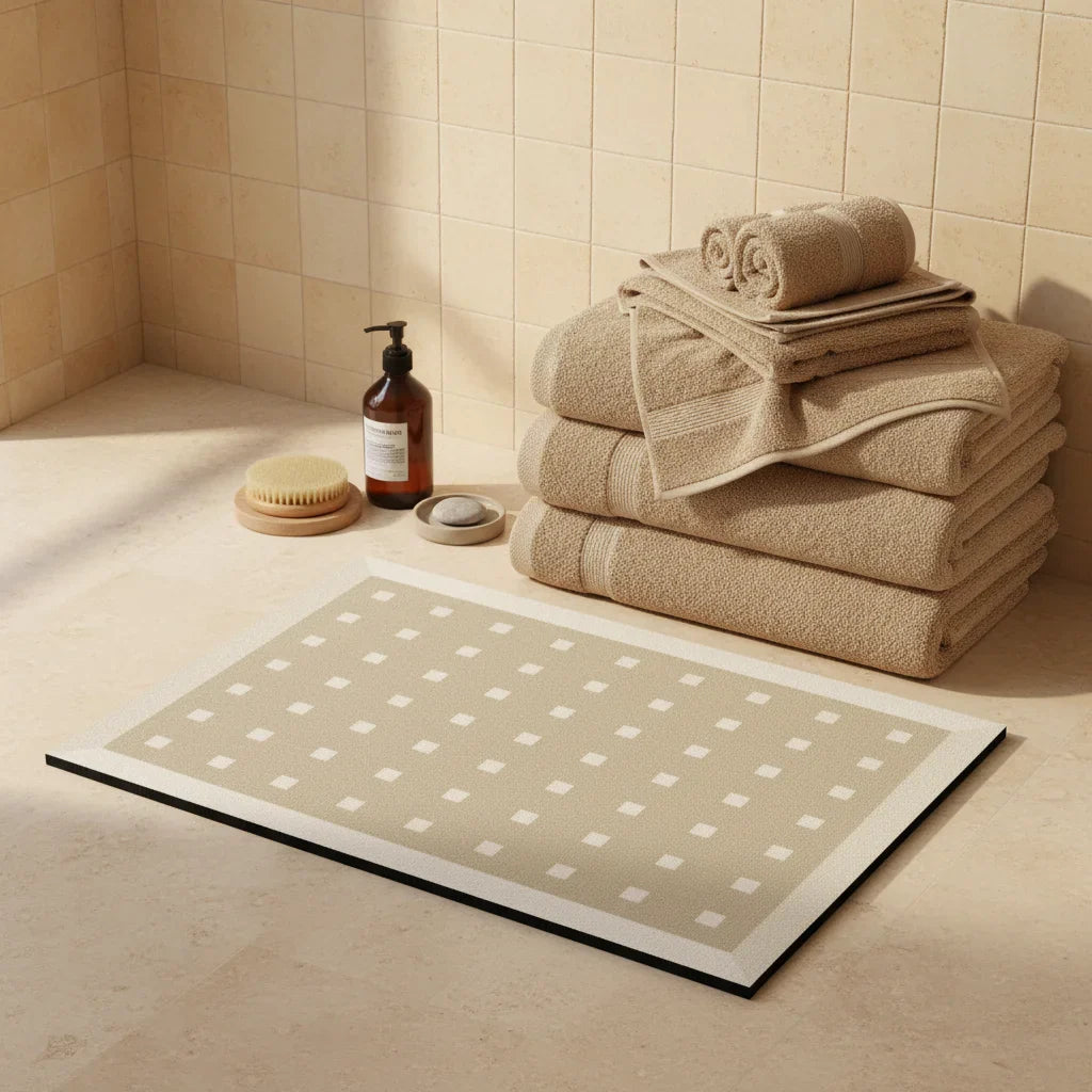 Diatomite Checkered Beige Bath Mat