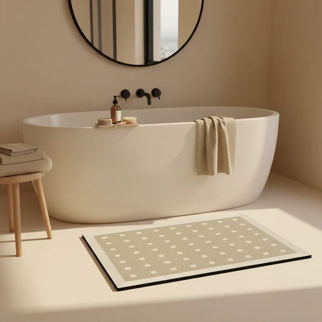 Diatomite Checkered Beige Bath Mat