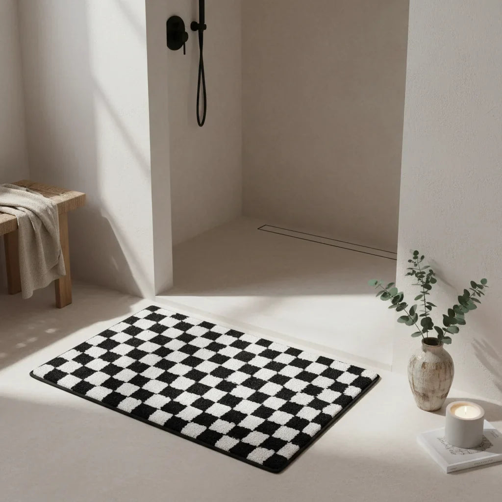 Geometric Black White Bath Mat