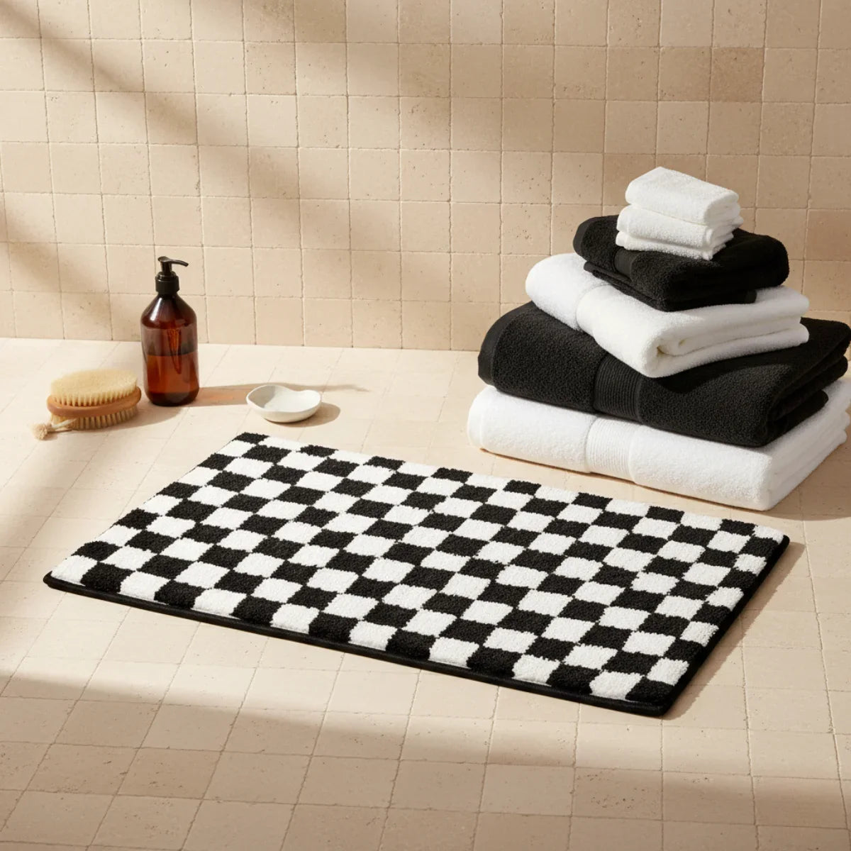 Geometric Black White Bath Mat