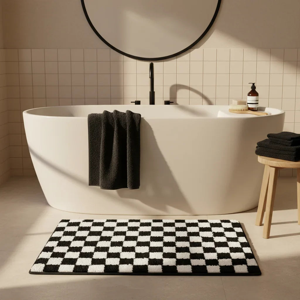 Geometric Black White Bath Mat