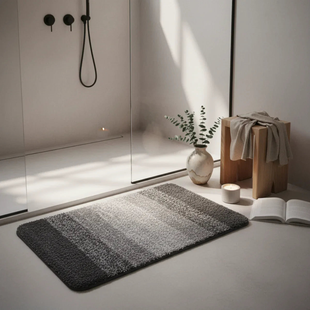 Gray White Bath Mat