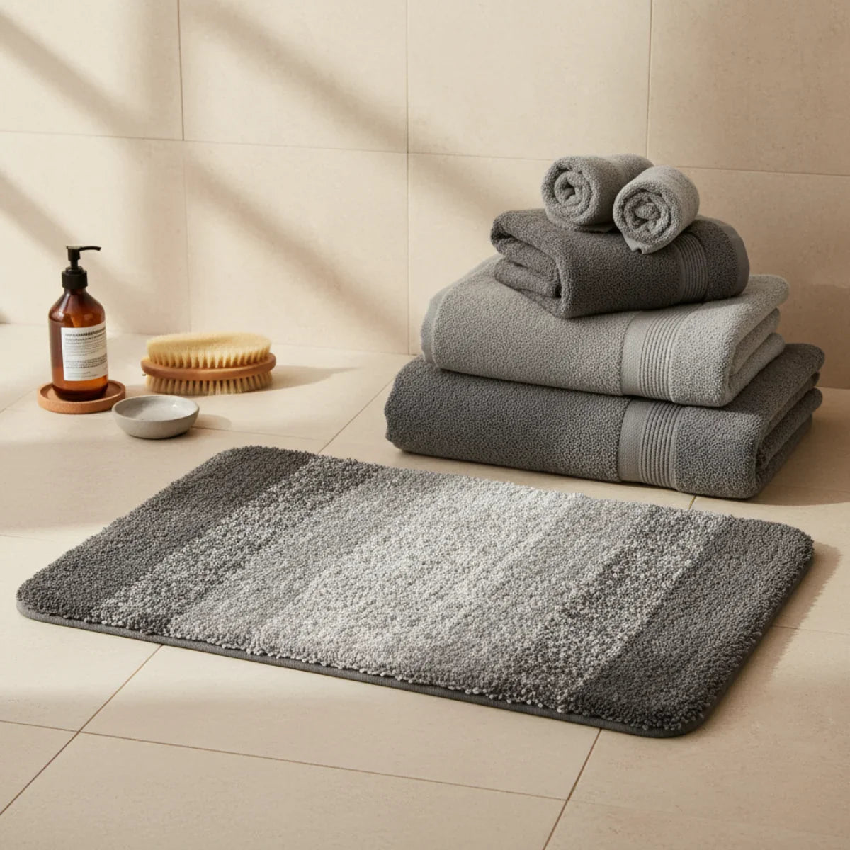 Gray White Bath Mat