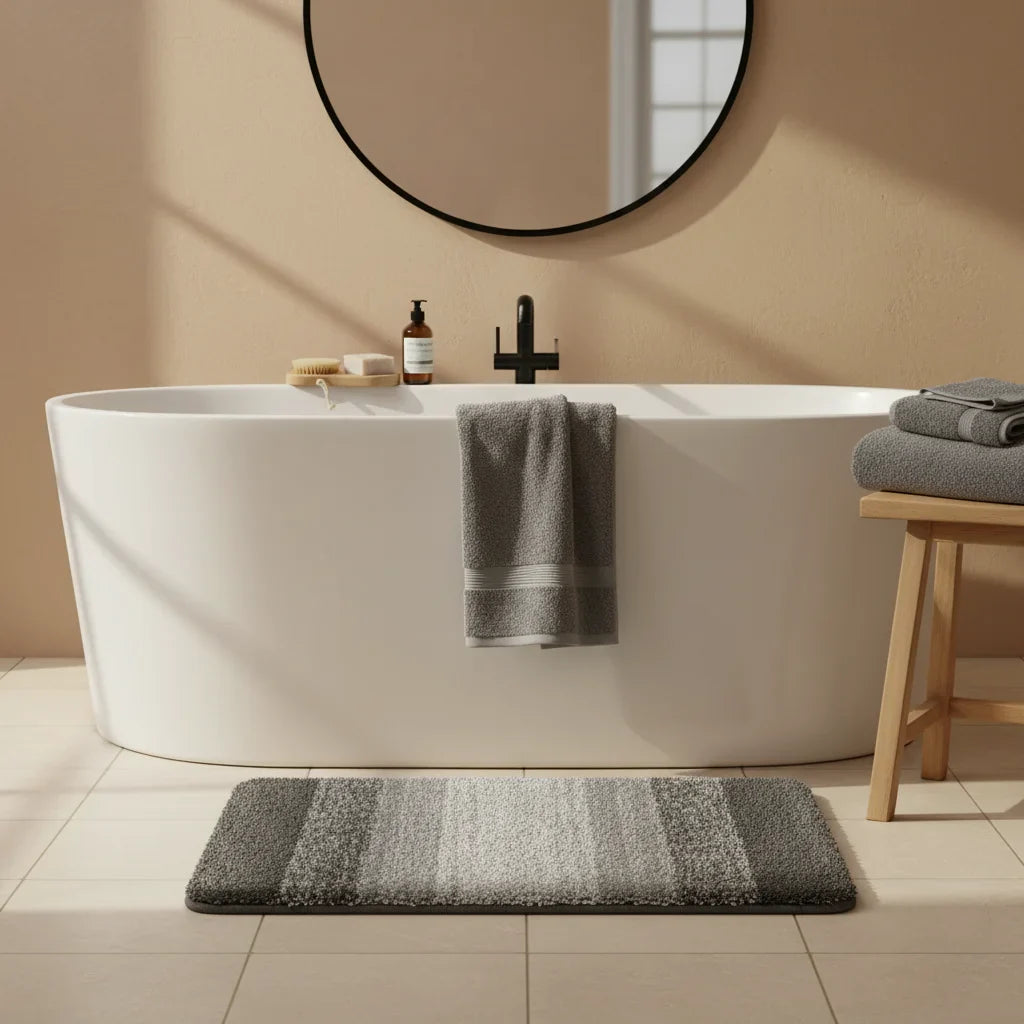 Gray White Bath Mat