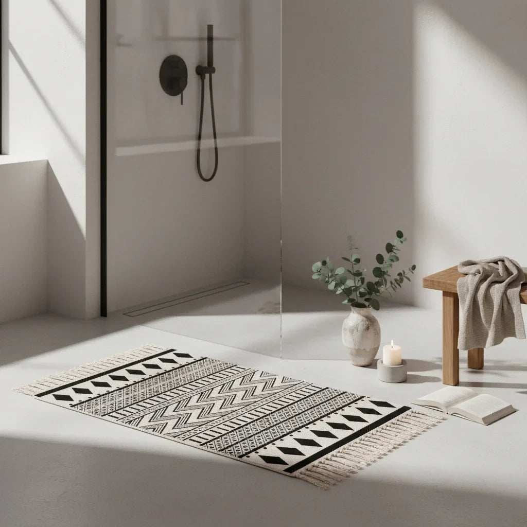 Black Patterned Bath Mat