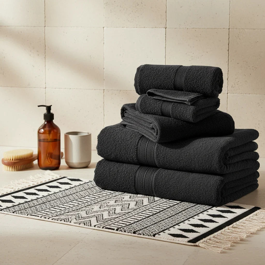 Black Patterned Bath Mat