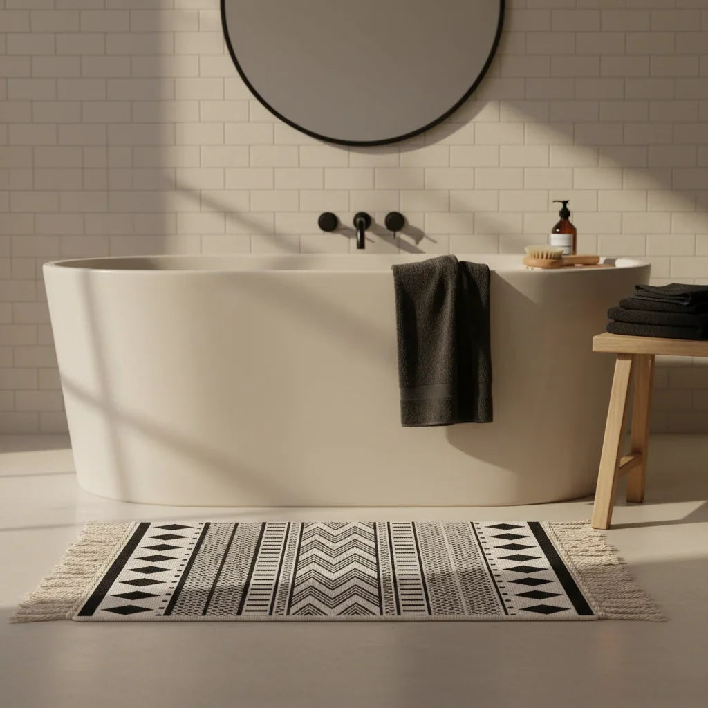 Black Patterned Bath Mat