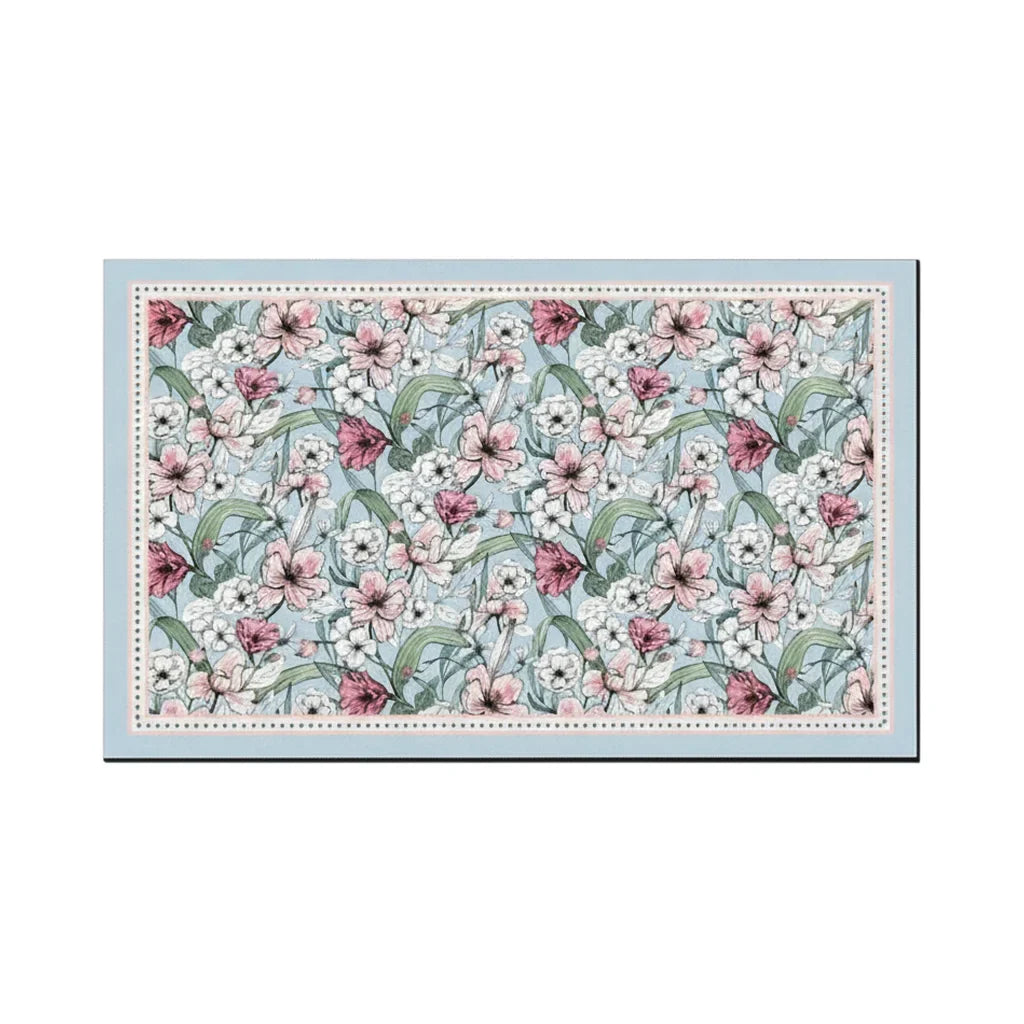Tapis de Bain Ultra Absorbant en Diatomite Bleu Fleuri