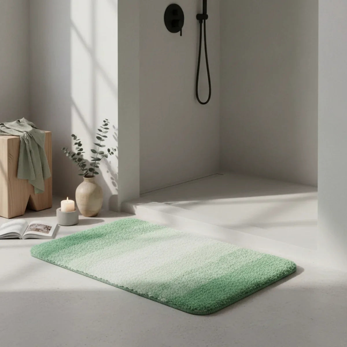 Green White Bath Mat