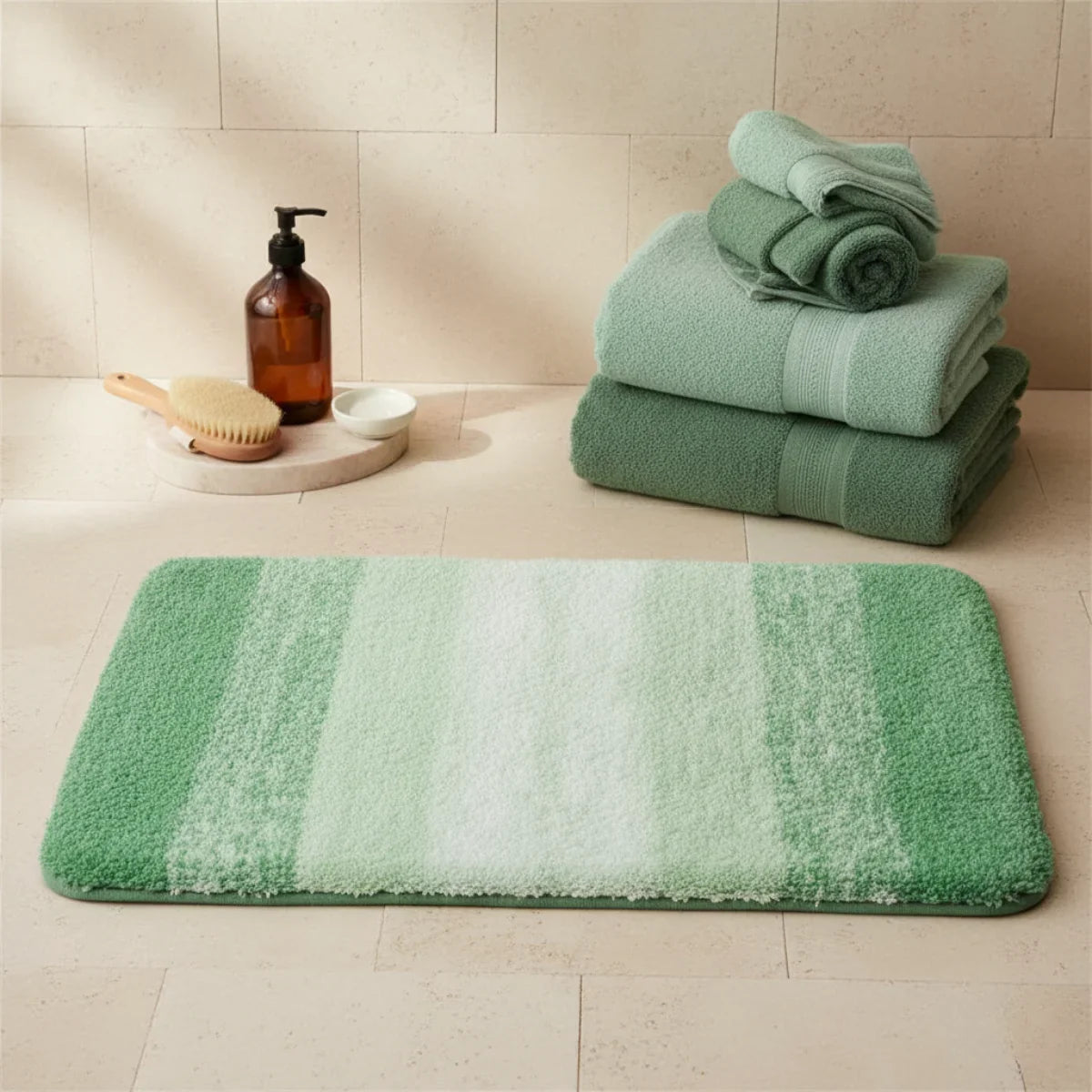 Green White Bath Mat