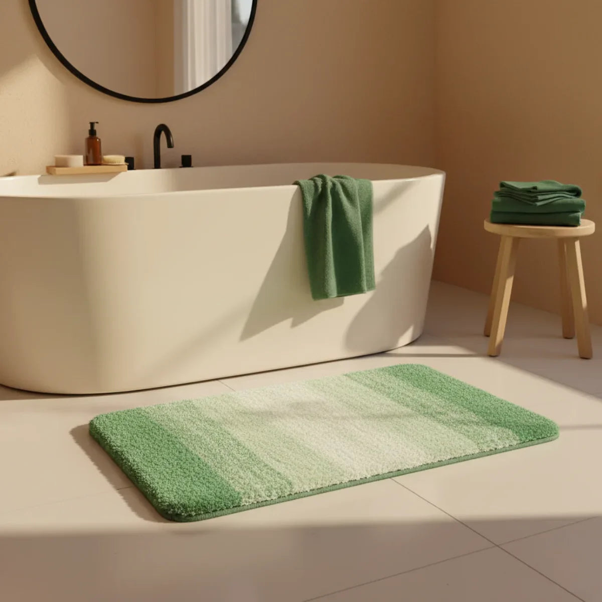 Green White Bath Mat