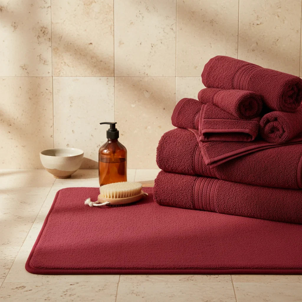 Tapis de Salle de Bain Haut de Gamme Rouge Bordeaux