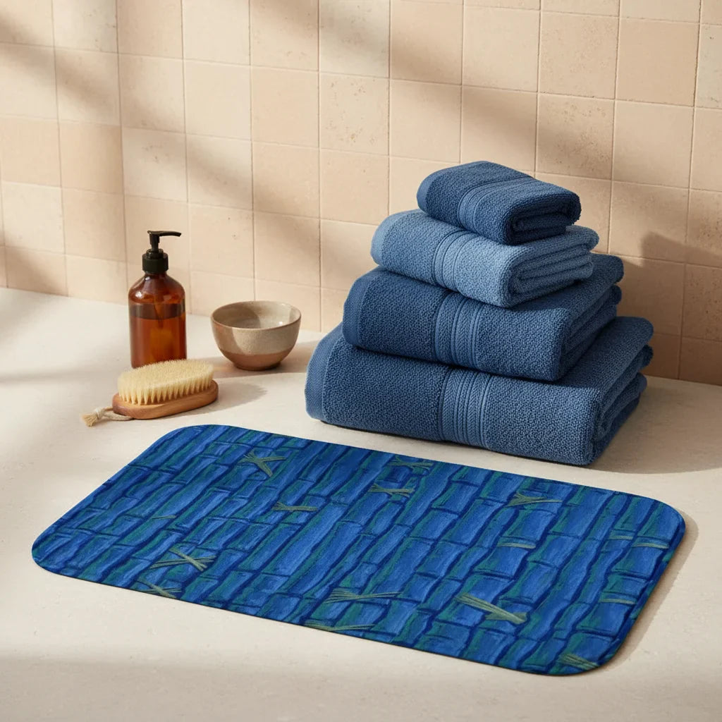 Bamboo Blue Bathroom Rug