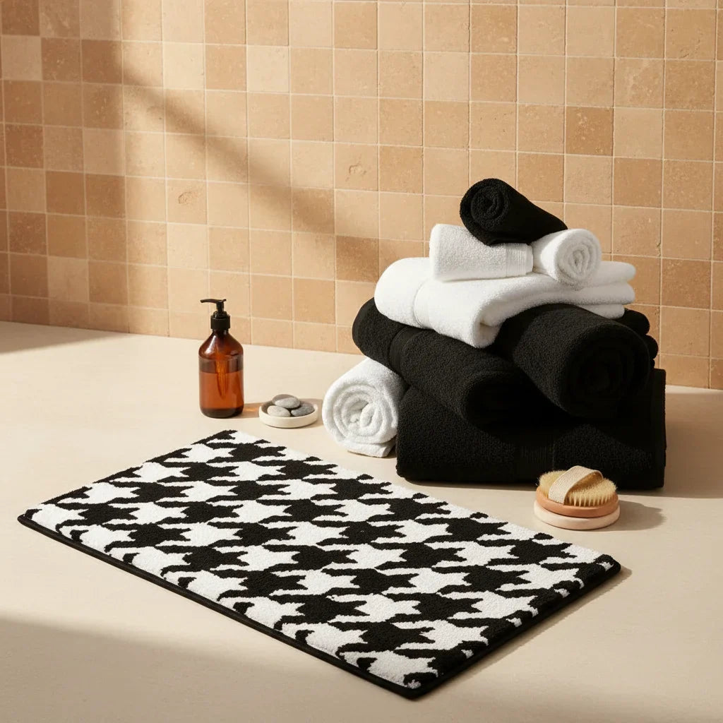 White Black Bathroom Rug - care instructions