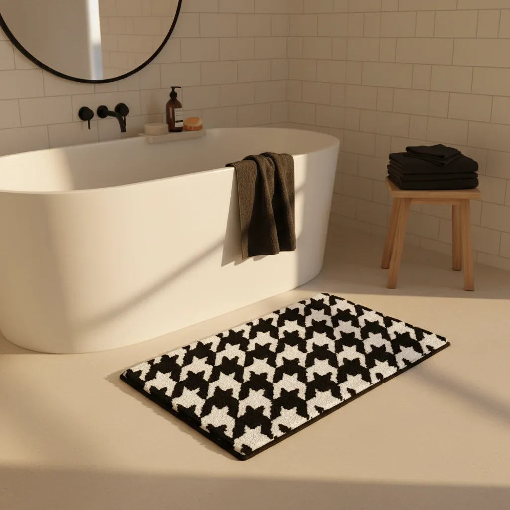 White Black Bathroom Rug - size comparison