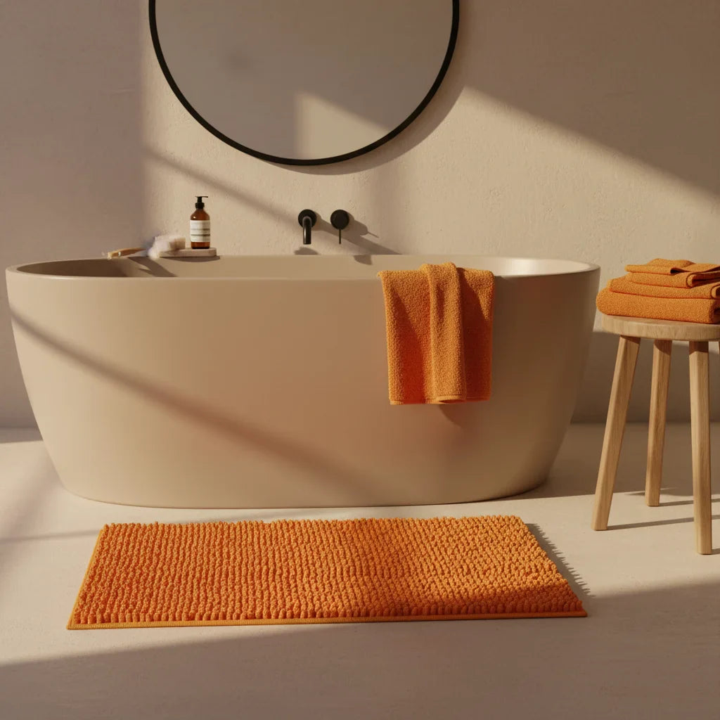 Caterpillar Orange Bathroom Rug