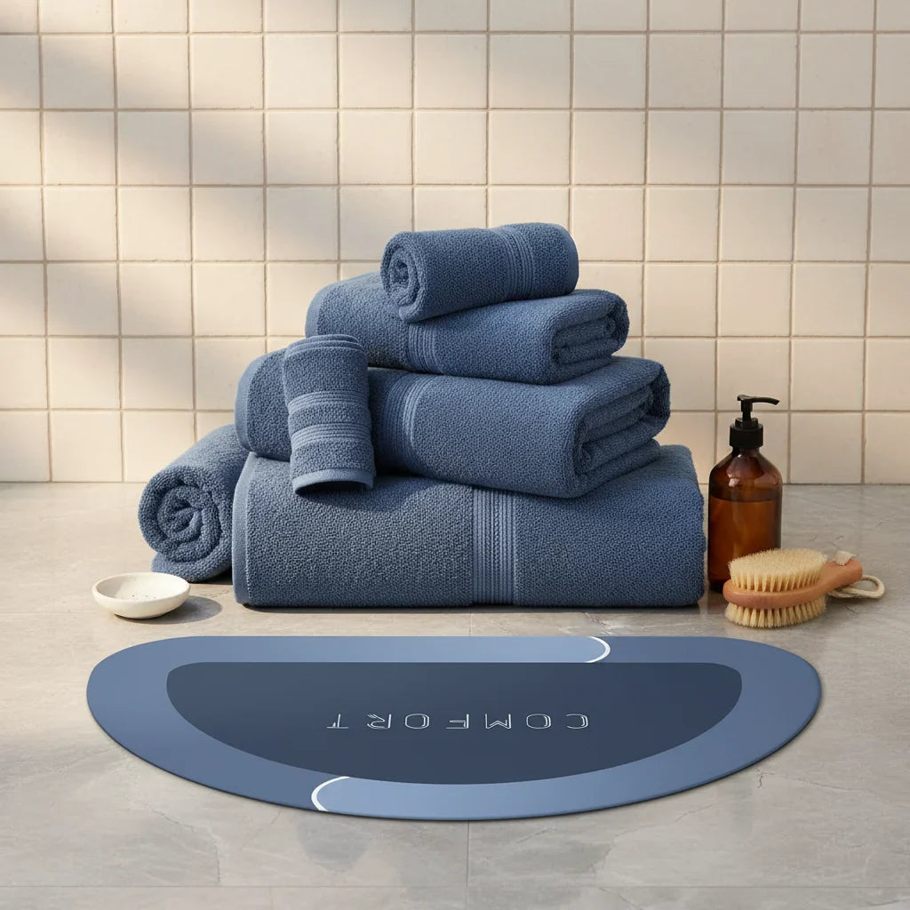 Half Moon Blue Gradient Bathroom Rug