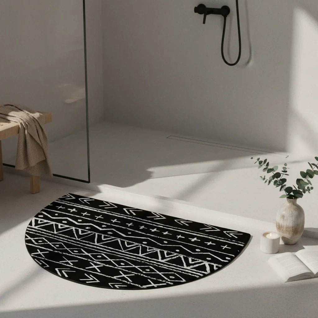 Half Moon Black Bathroom Rug