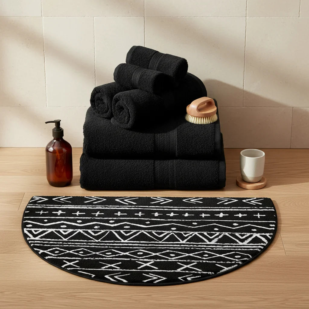 Half Moon Black Bathroom Rug
