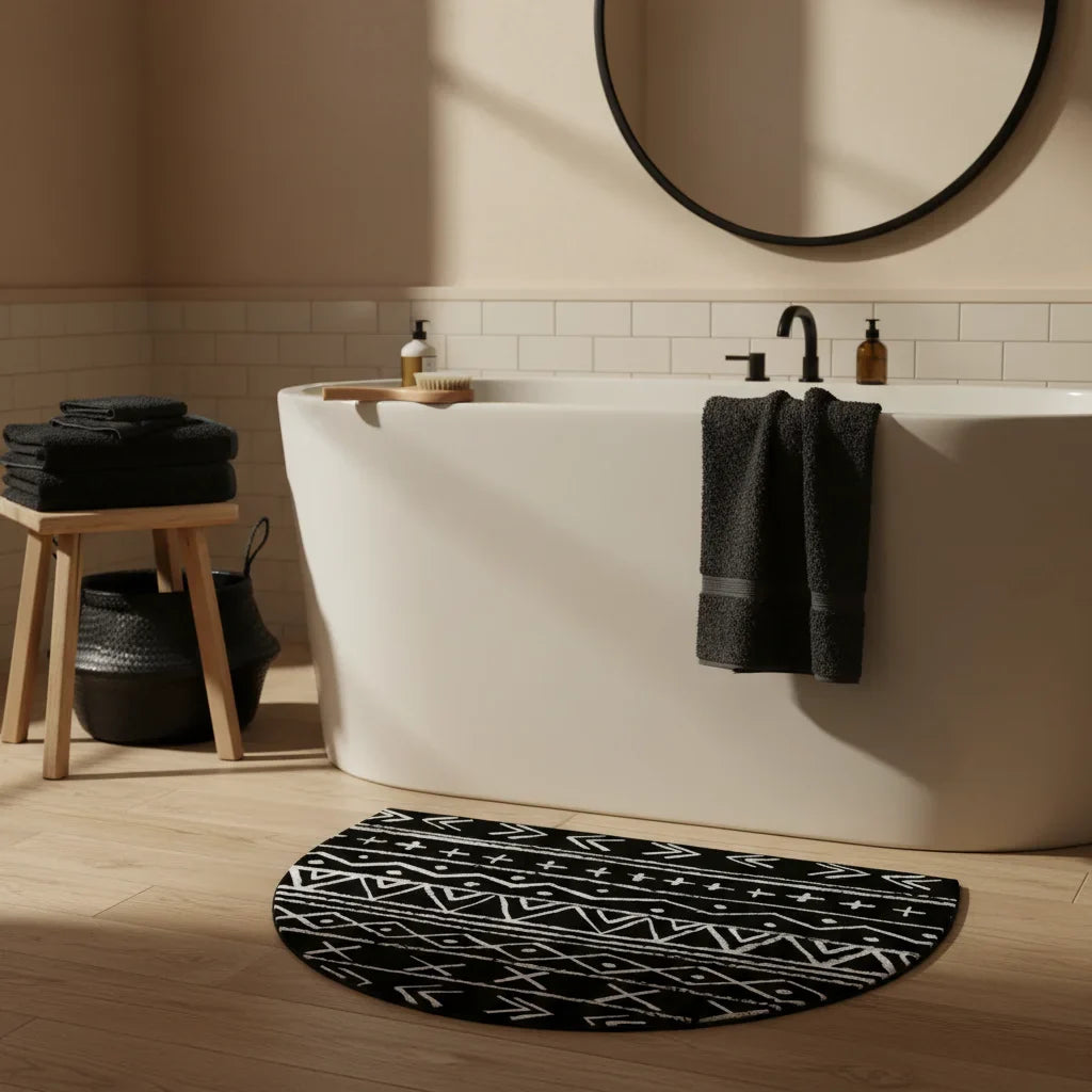 Half Moon Black Bathroom Rug