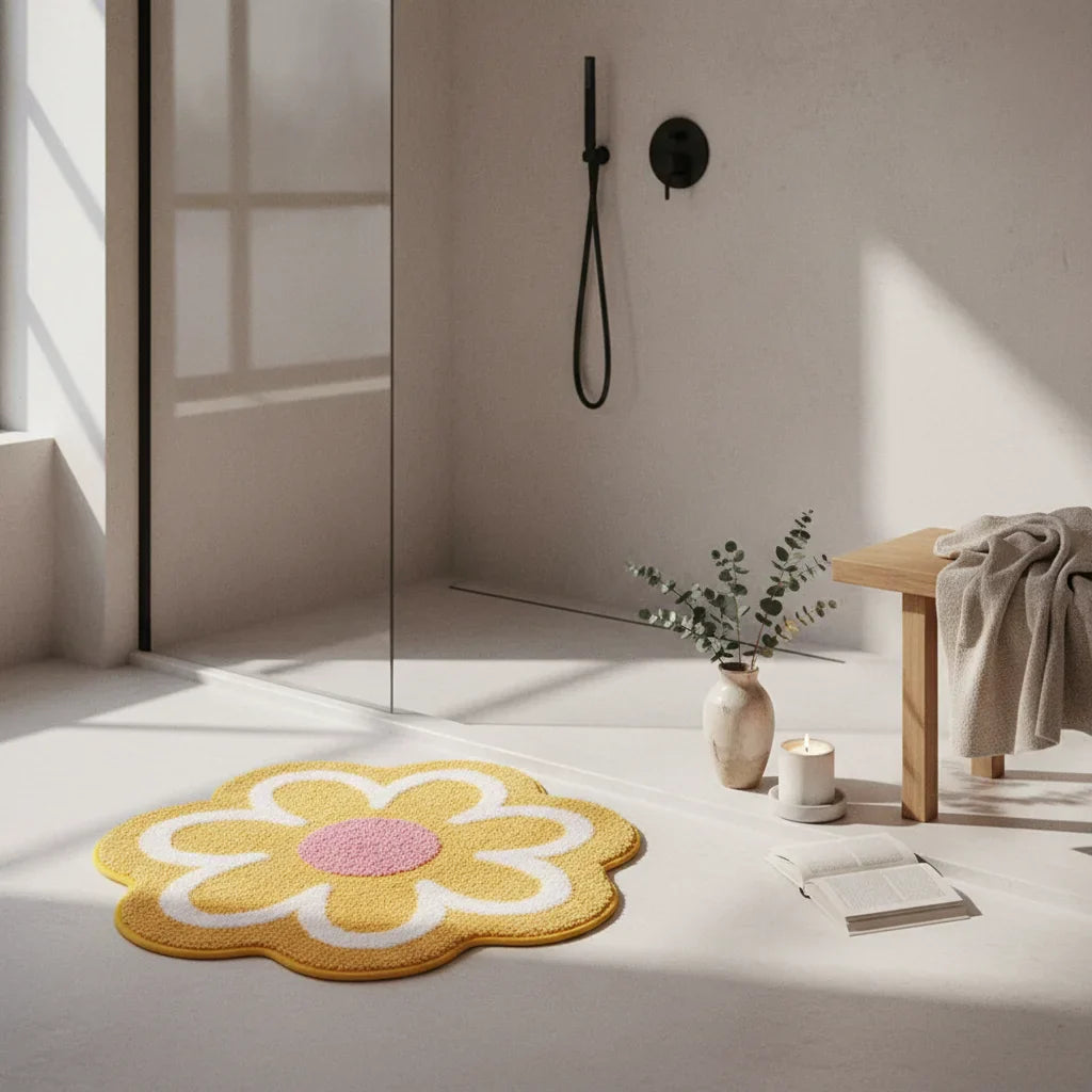 En Shape Flower Bathroom Rug