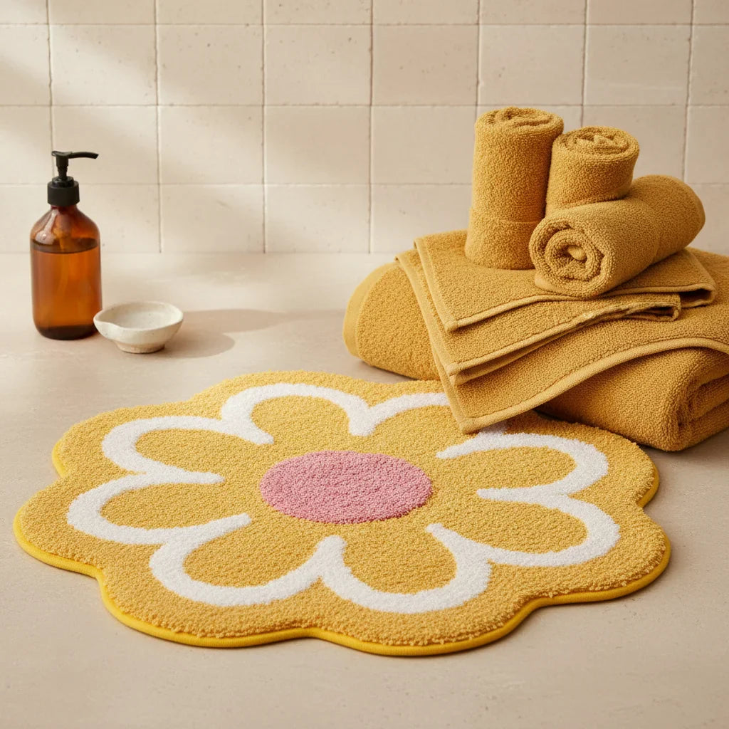 En Shape Flower Bathroom Rug