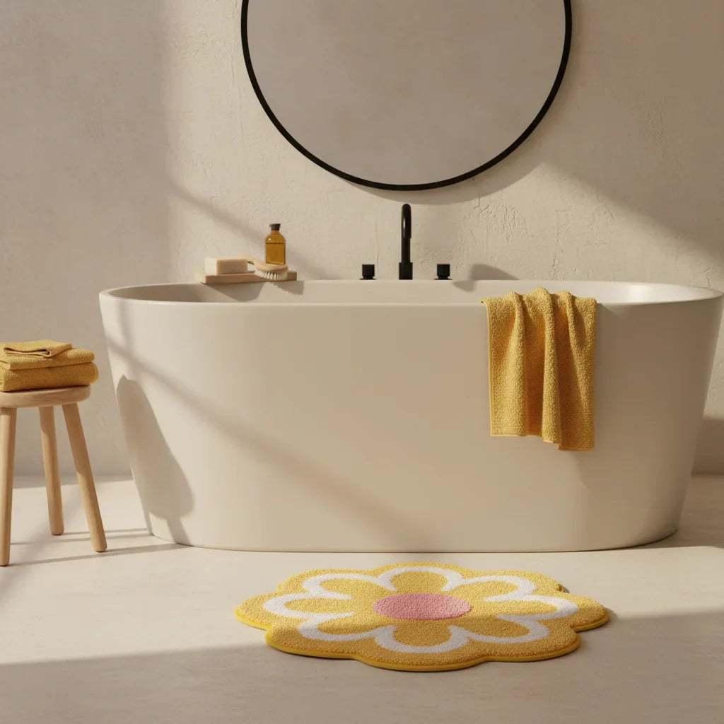 En Shape Flower Bathroom Rug