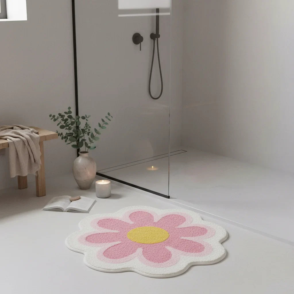 En Shape Flower Bathroom Rug
