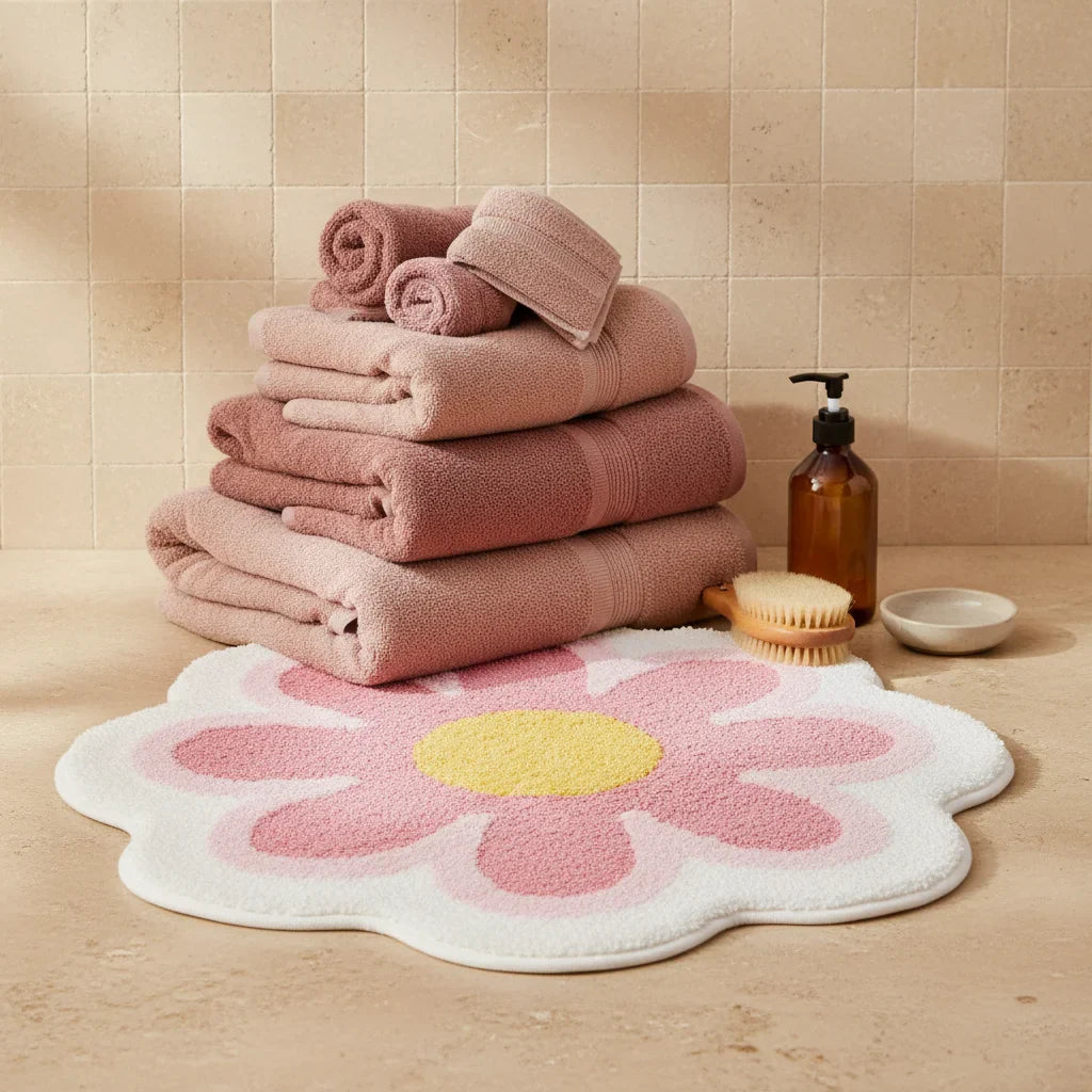 En Shape Flower Bathroom Rug