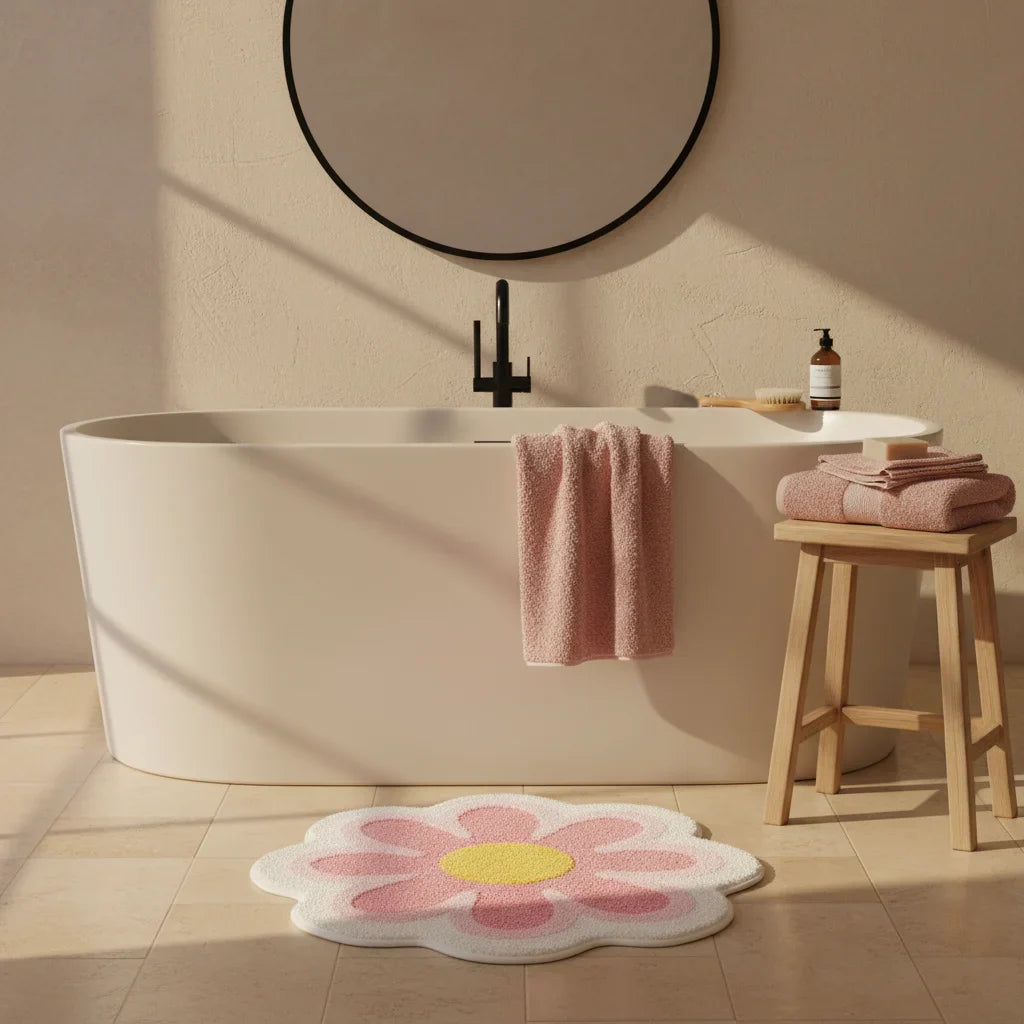 En Shape Flower Bathroom Rug