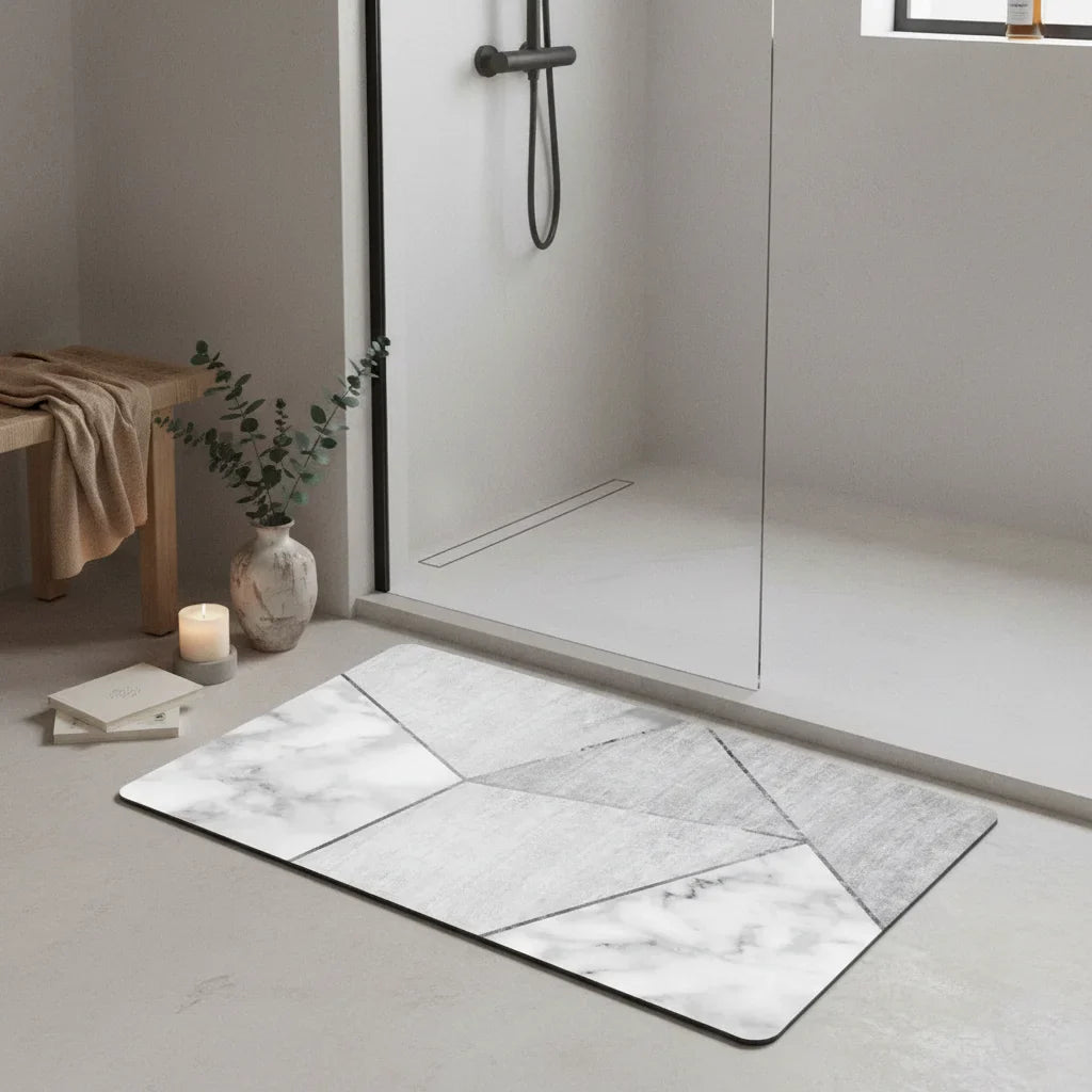 Gray White Bathroom Rug