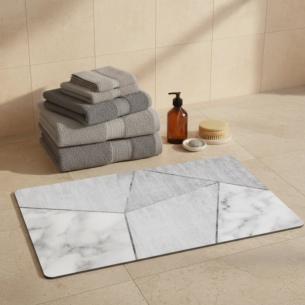 Gray White Bathroom Rug