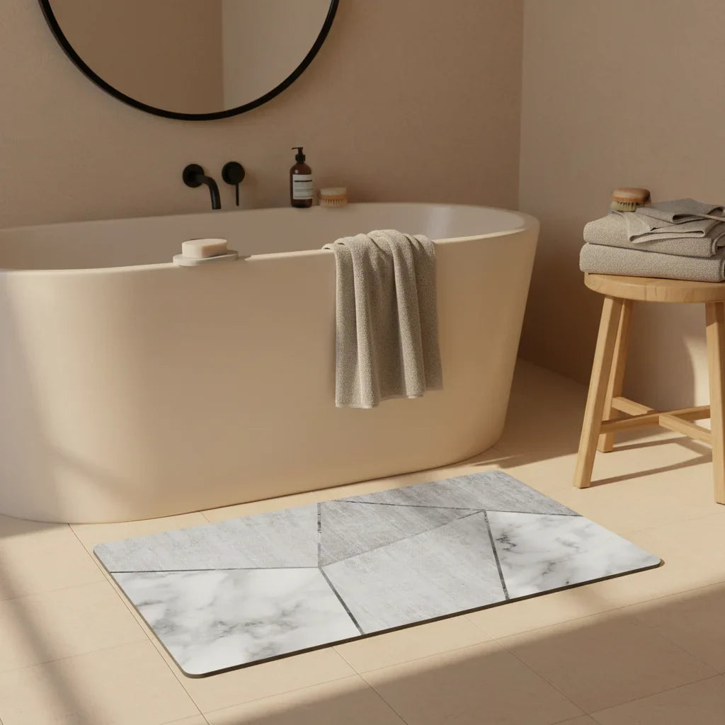Gray White Bathroom Rug