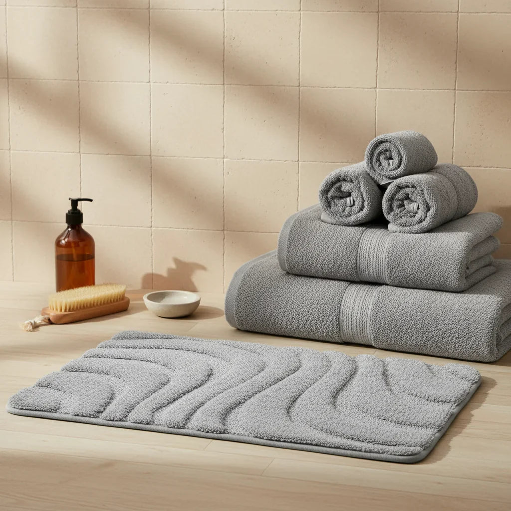 Thick Gray Bath Mat - close-up texture
