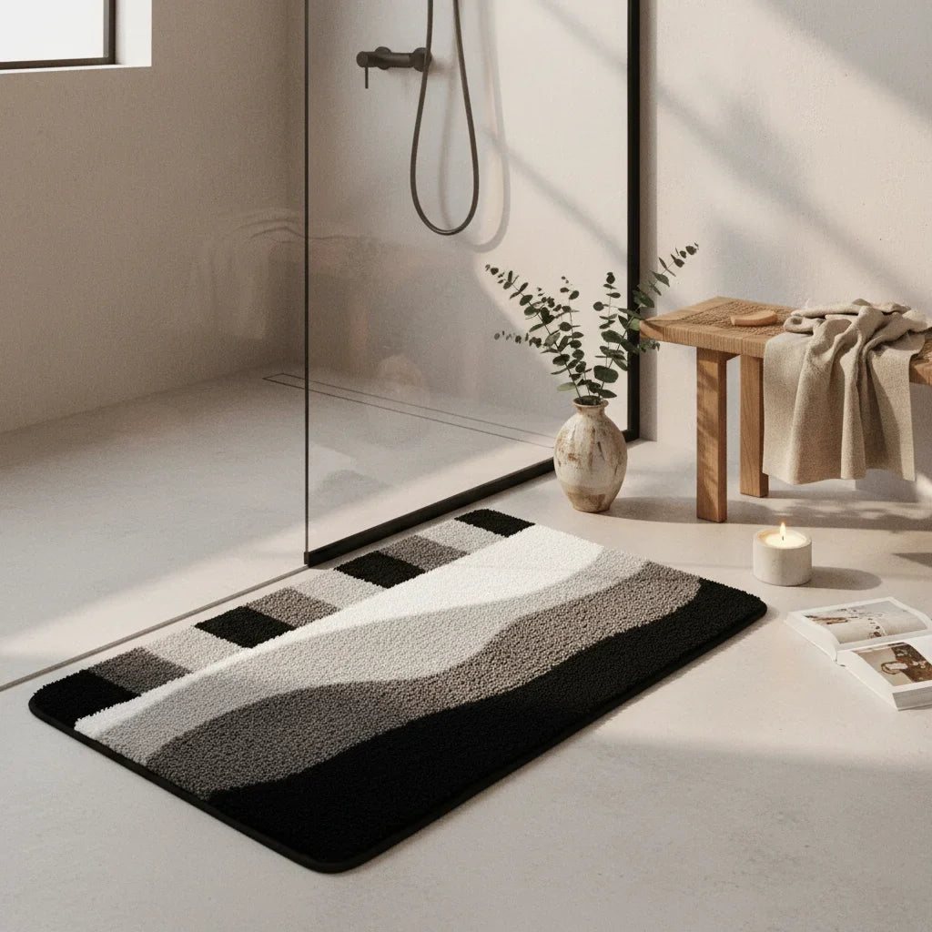White Gray Black Bath Mat - lifestyle photo