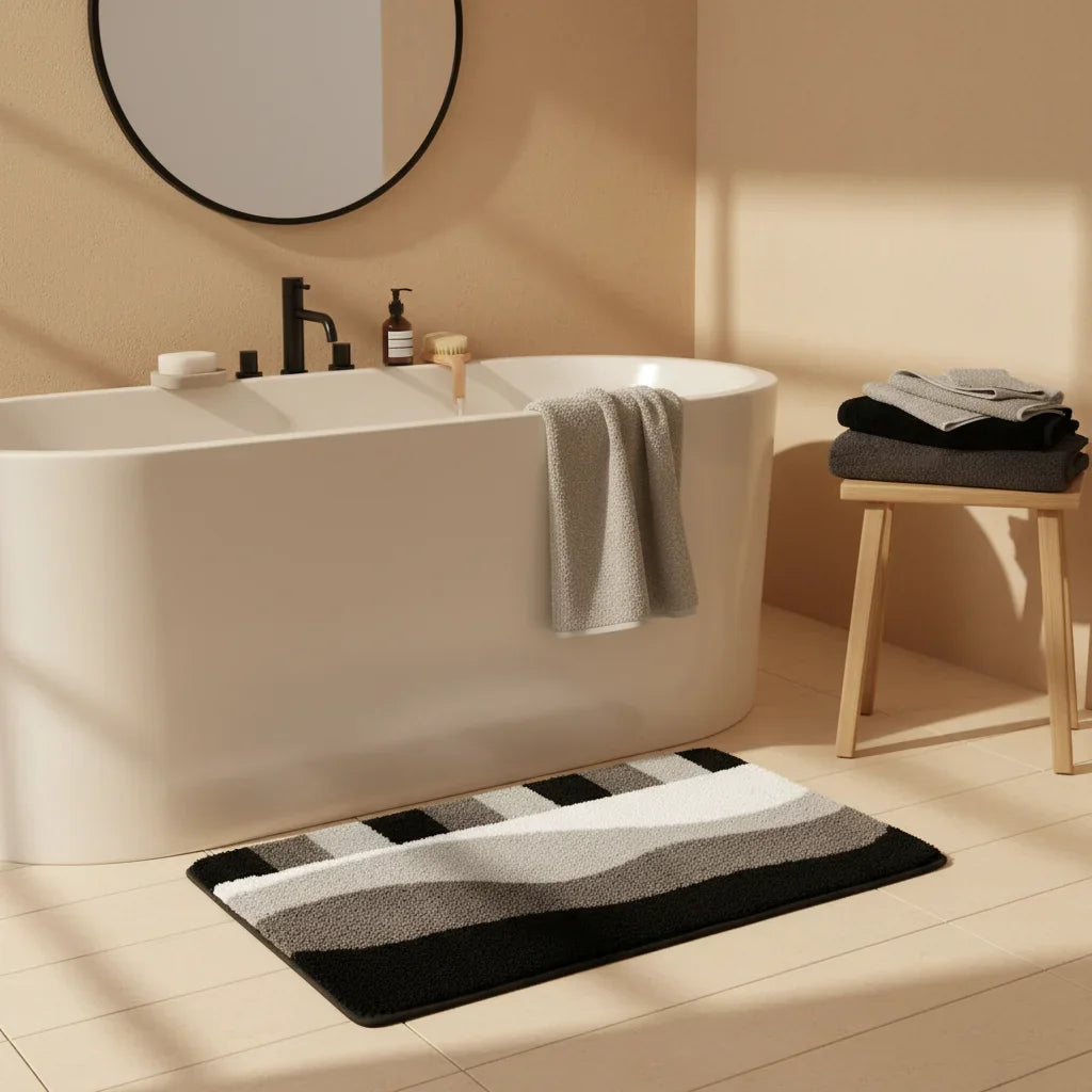 White Gray Black Bath Mat - size comparison